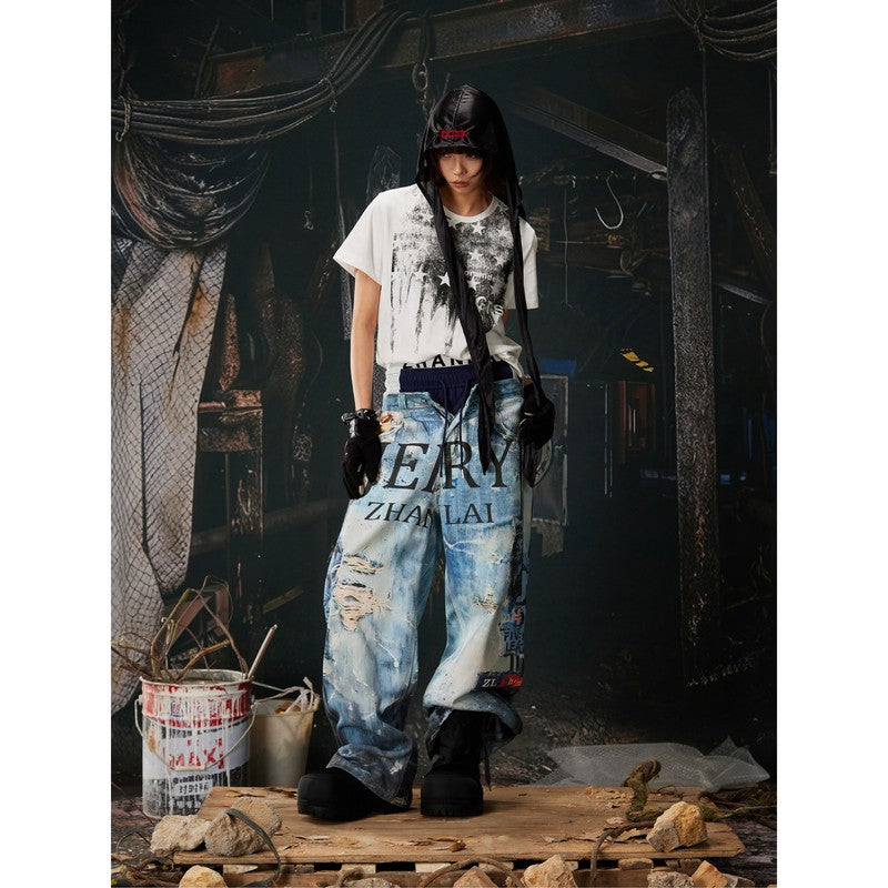 Ace Jolun 【New Arrival】Triple‑Waistband 3D‑Print Street‑Sport Loose Wide‑Leg Pants