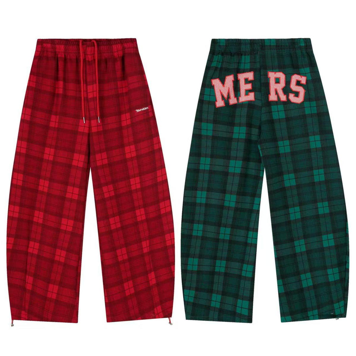 Ace Jolun Embroidered‑Patch Plaid Wide‑Leg Pants