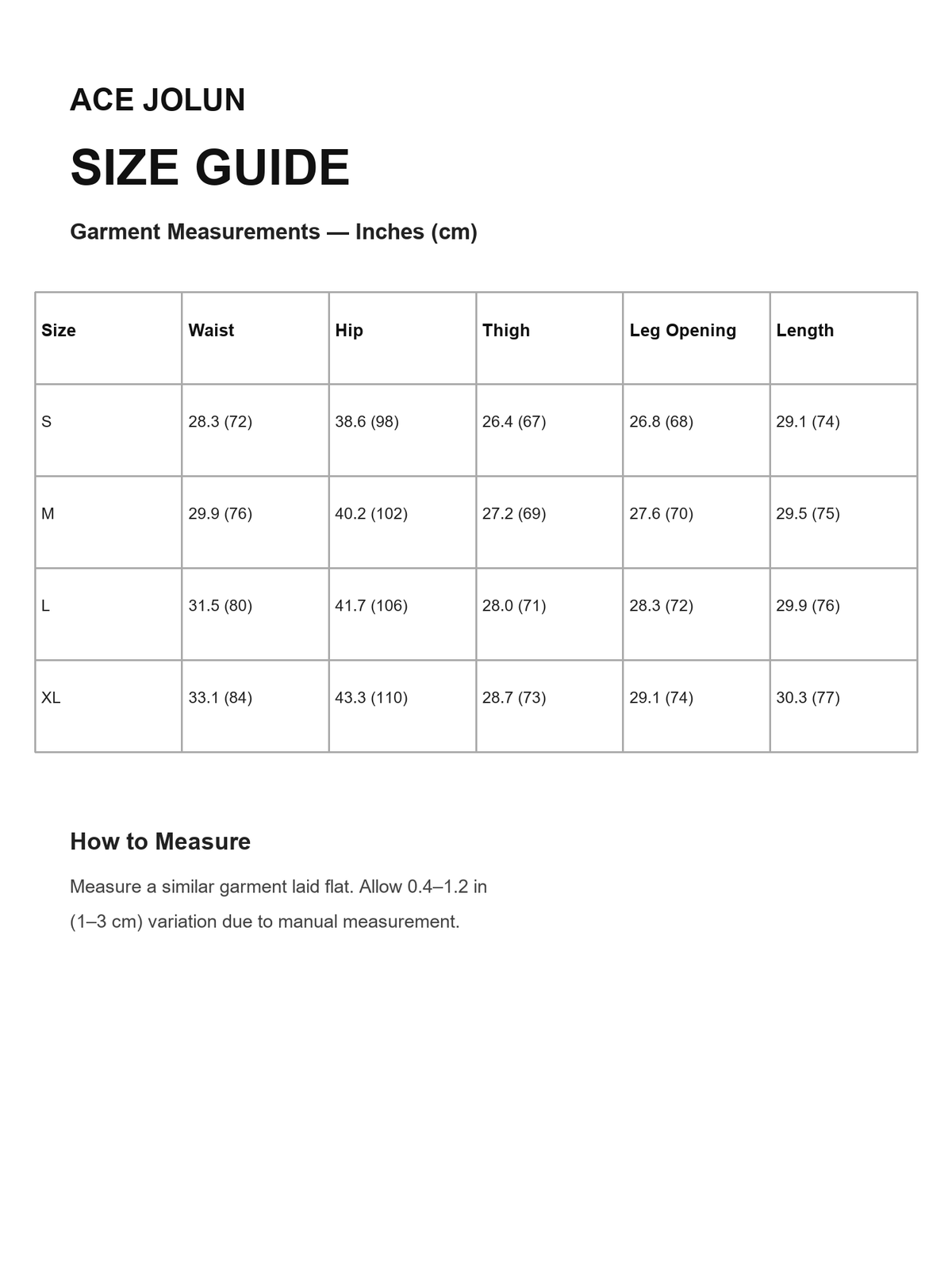 Ace Jolun size guide for Paneled Faux-Leather Longline Shorts