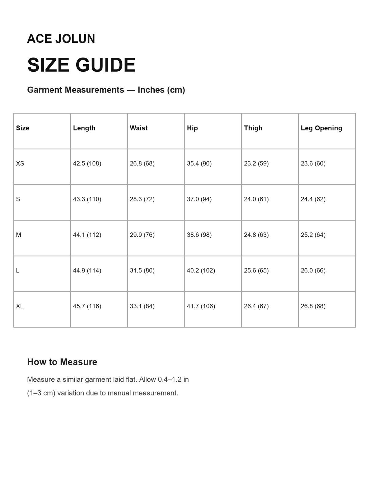 Ace Jolun size guide for Studded Whisker-Wash Wide-Leg Jeans