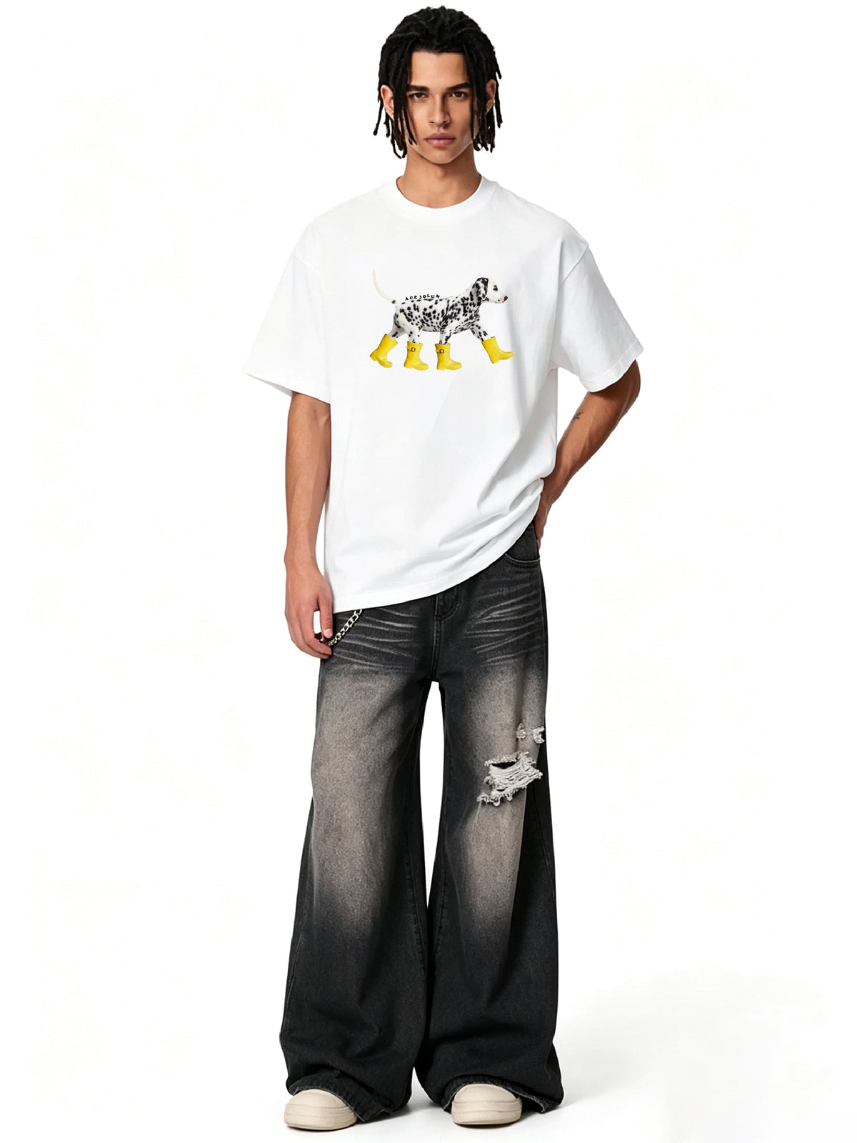 Ace Jolun Dalmatian Rain Boots Graphic Tee | 01-3.jpg