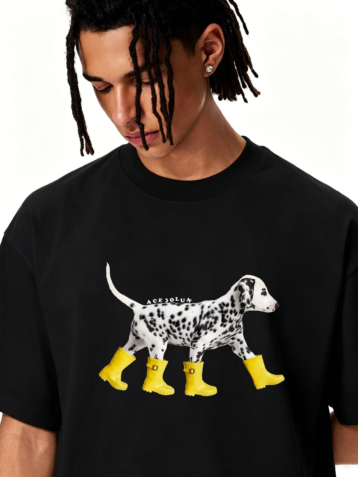 Ace Jolun Dalmatian Rain Boots Graphic Tee | 01-4.jpg
