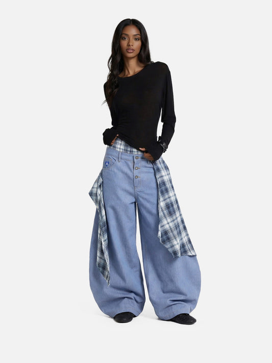 Jeans holgados de corte recto con estampado a cuadros de doble cintura Aelfric Eden