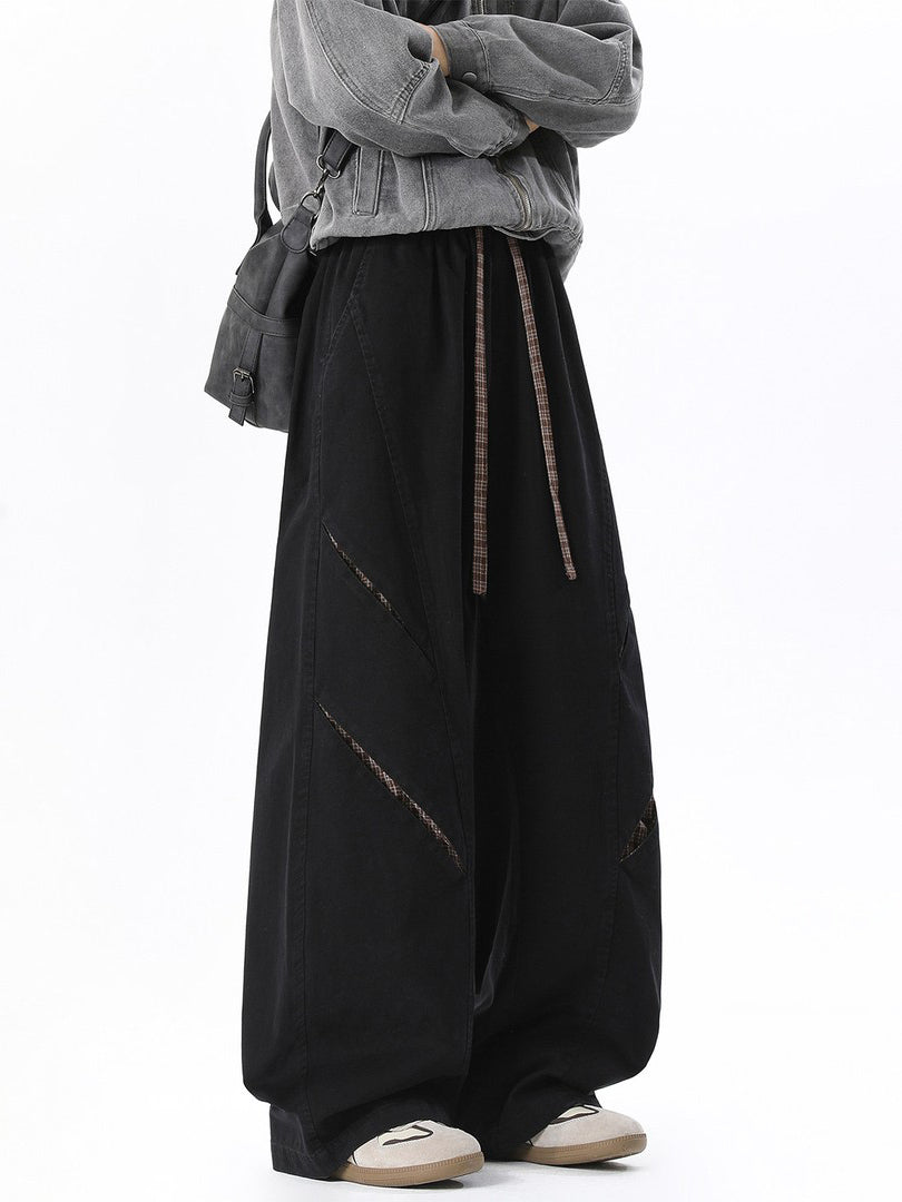 Ace Jolun Plaid Color‑Block Spliced Slim‑Fit Curved‑Cut Wide‑Leg Pants