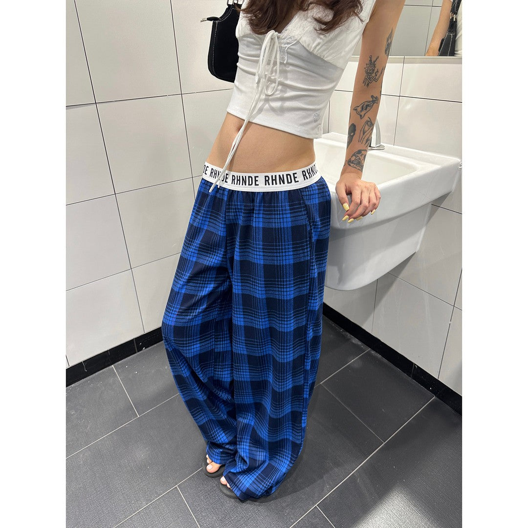 Ace Jolun Waist‑Spliced Blue Plaid Pants