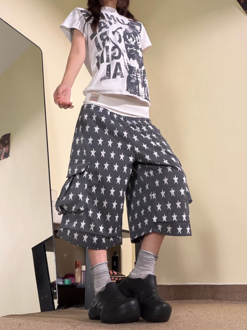 Ace Jolun All‑Over Star‑Print Casual Multi‑Pocket Capri Pants