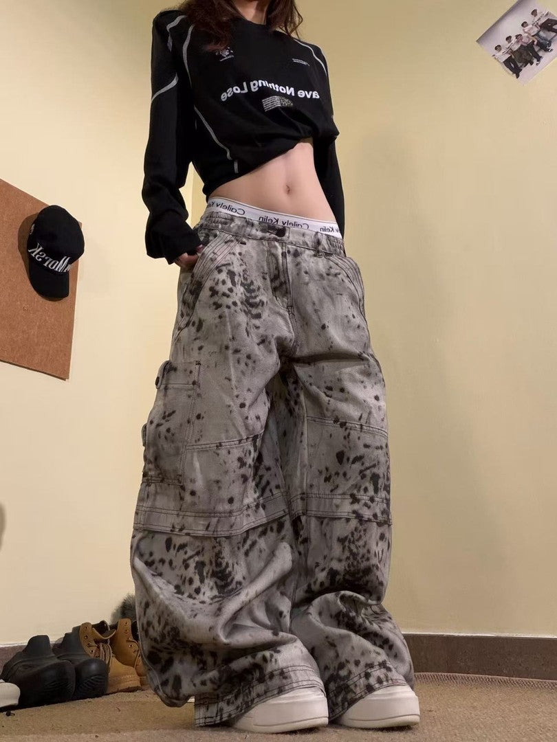 Ace Jolun Leopard‑Print Faux‑Leather Spliced Multi‑Pocket Cargo Pants