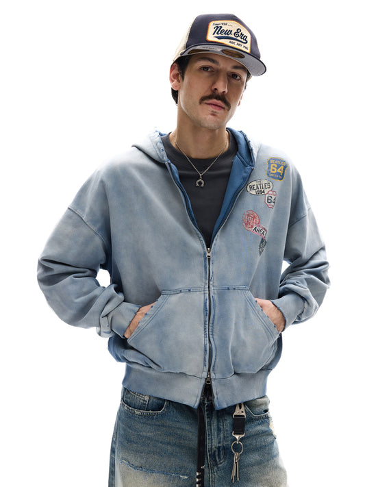 Aelfric Eden Badge Boxy Zip Up Hoodie