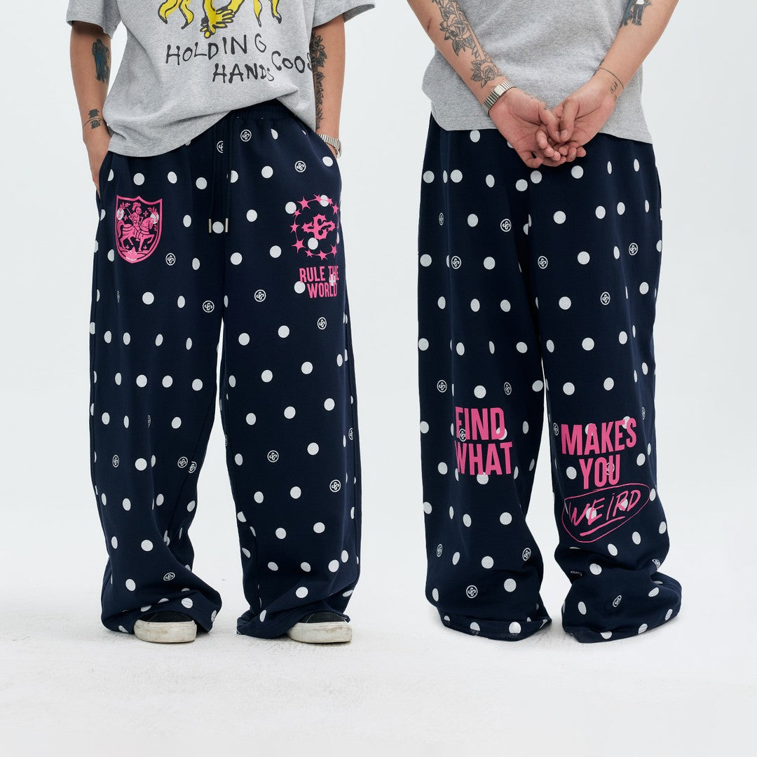 Ace Jolun American‑Style Polka Dot Graffiti‑Print Wide‑Leg Casual Pants