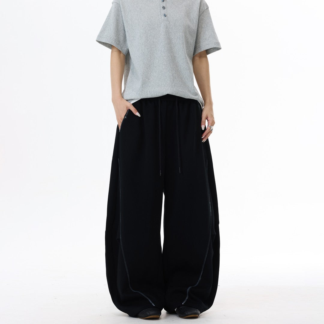 Ace Jolun American Hand‑Painted Deconstructed Drawstring Curved‑Cut Sweatpants