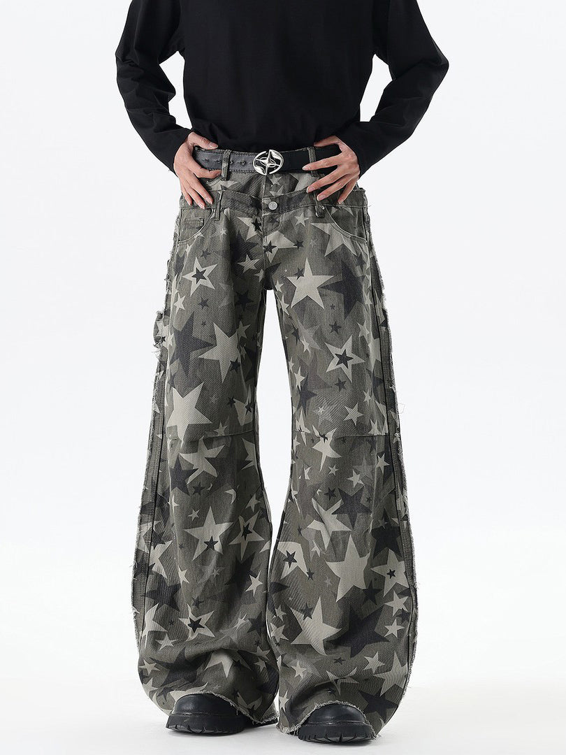 Ace Jolun Vintage Star‑Camouflage Wide‑Leg Cargo Pants