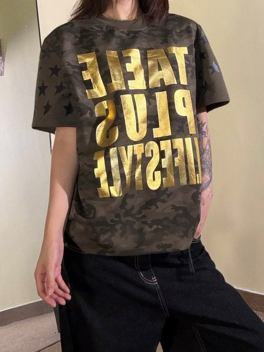 Ace Jolun Camouflage Gold‑Foil‑Print Star Soft‑Alt‑Style T‑Shirt