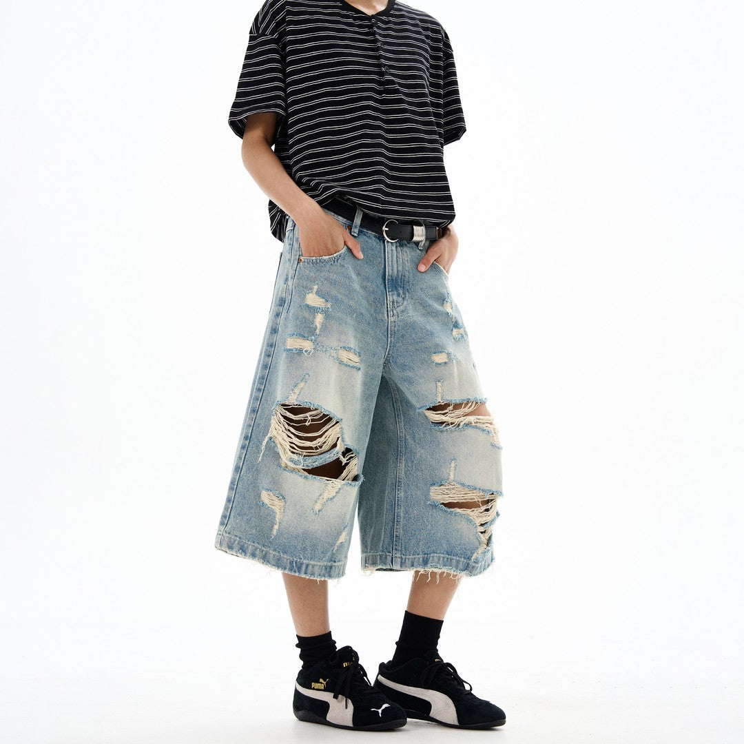 Ace Jolun High‑Street Distressed Washed Cropped Jeans