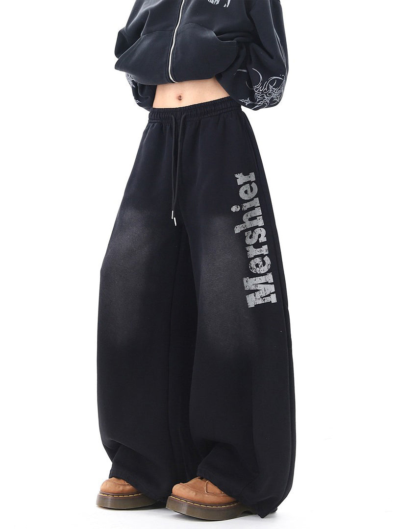 Ace Jolun Street‑Hip‑Hop Water‑Ink Letter‑Print Sweatpants
