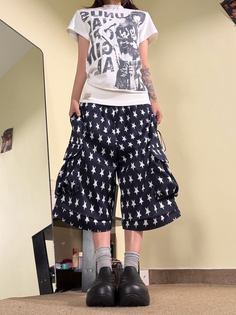 Ace Jolun All‑Over Star‑Print Casual Multi‑Pocket Capri Pants