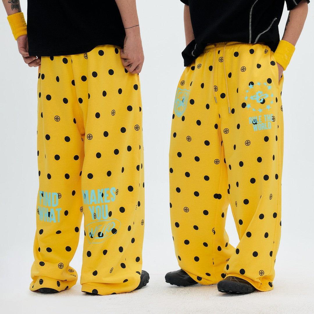 Ace Jolun American‑Style Polka Dot Graffiti‑Print Wide‑Leg Casual Pants