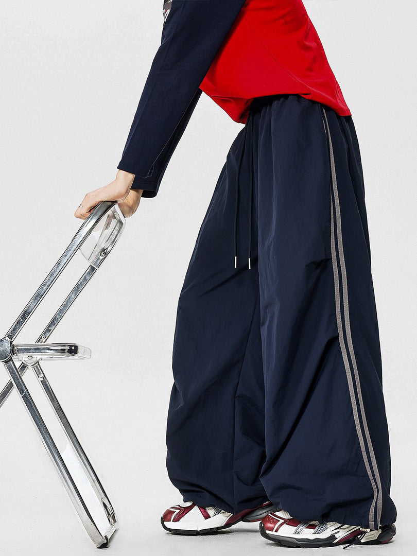 Ace Jolun Cargo‑Style Navy Striped Spliced Wide‑Leg Pants