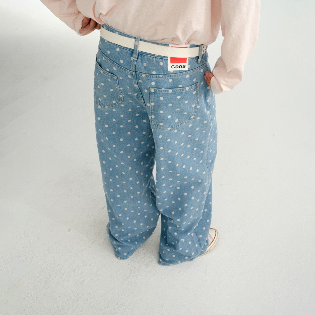Ace Jolun Vintage Polka‑Dot Printed Washed‑Distressed Jeans
