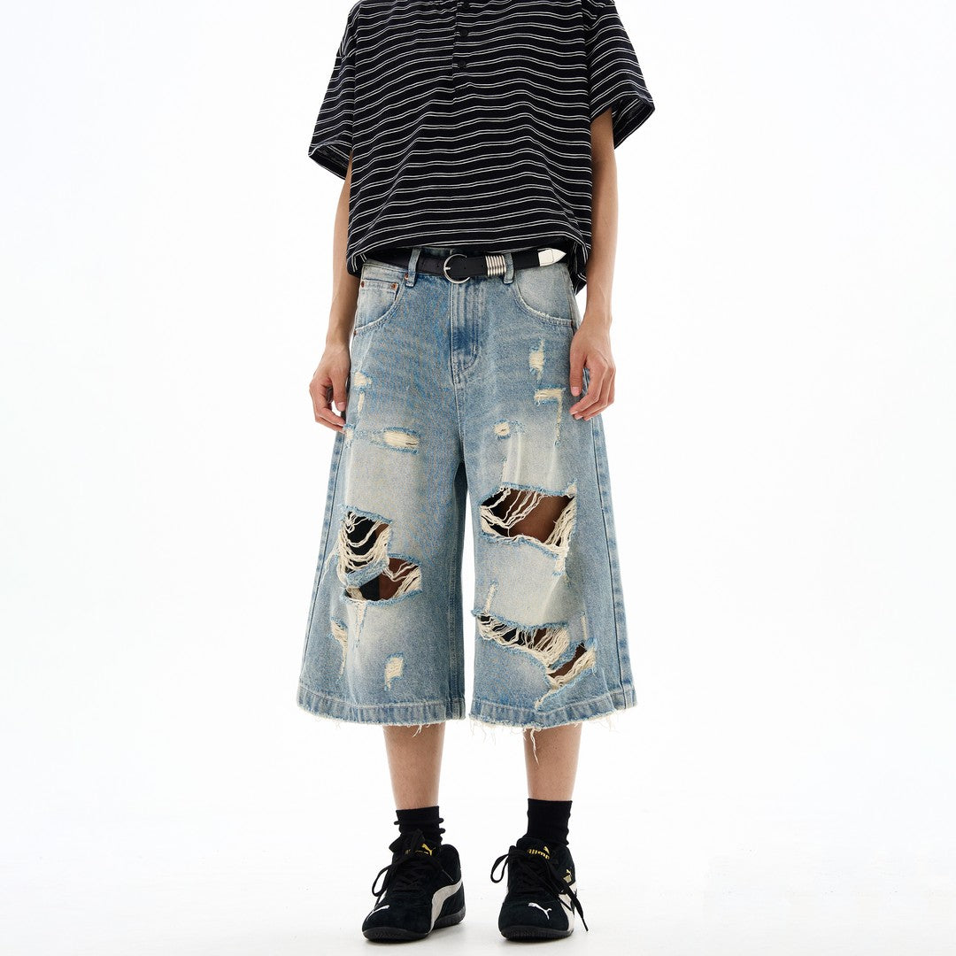 Ace Jolun High‑Street Distressed Washed Cropped Jeans