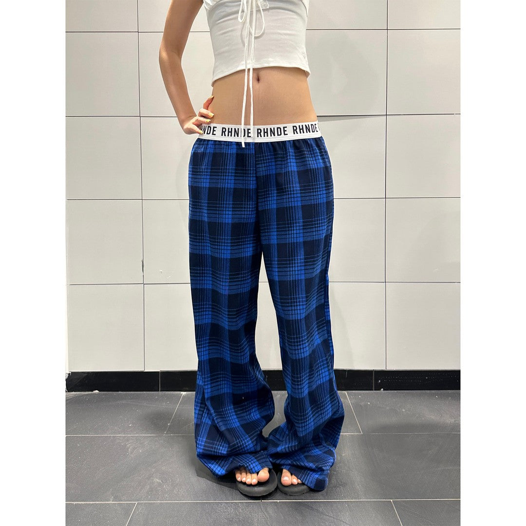 Ace Jolun Waist‑Spliced Blue Plaid Pants