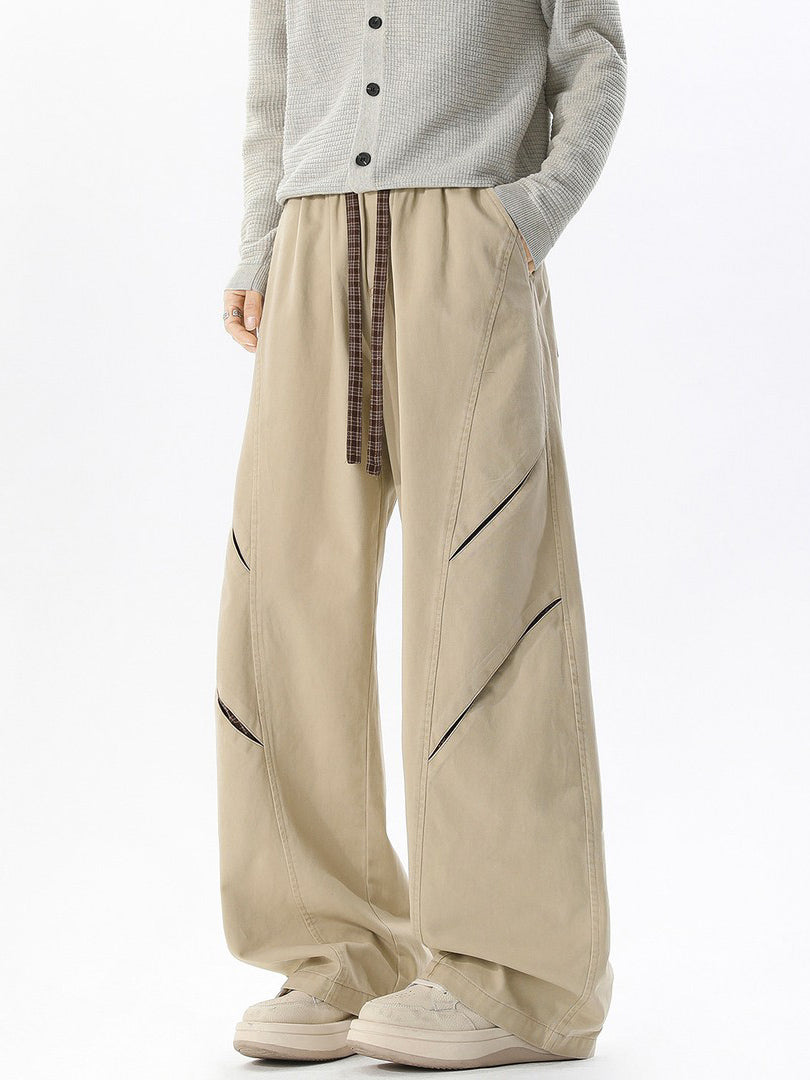 Ace Jolun Plaid Color‑Block Spliced Slim‑Fit Curved‑Cut Wide‑Leg Pants