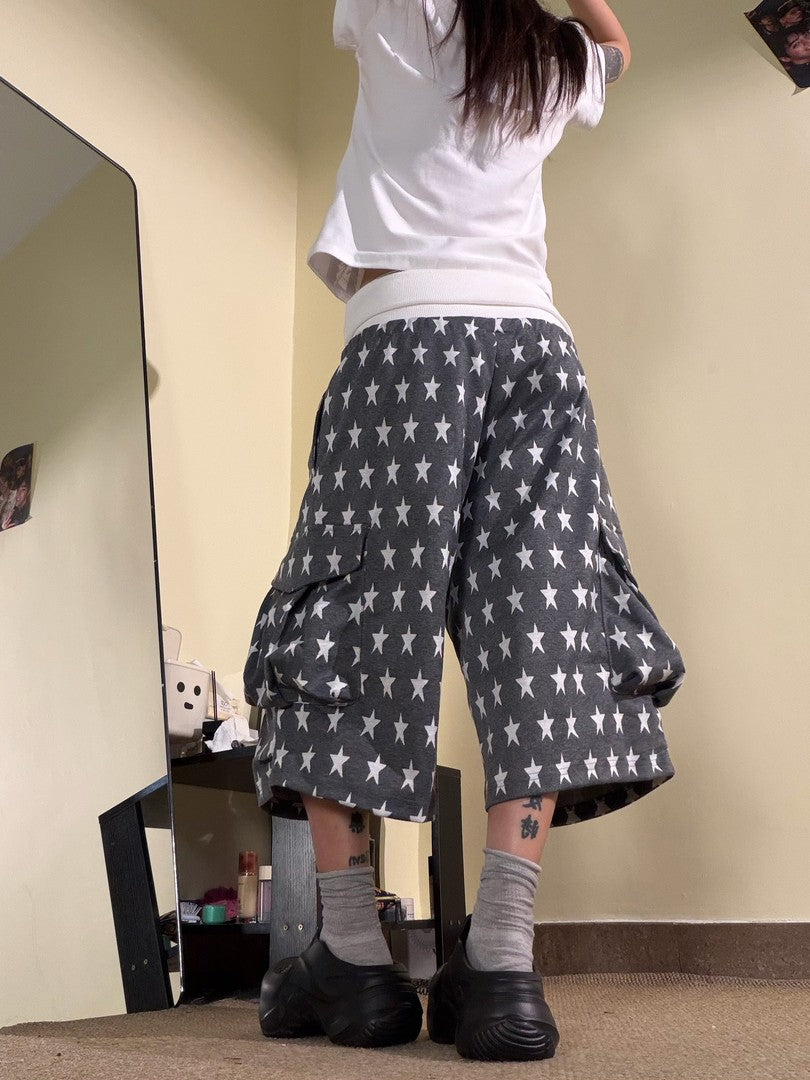 Ace Jolun All‑Over Star‑Print Casual Multi‑Pocket Capri Pants