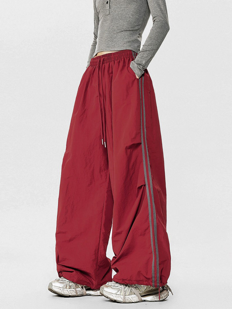 Ace Jolun Cargo‑Style Navy Striped Spliced Wide‑Leg Pants
