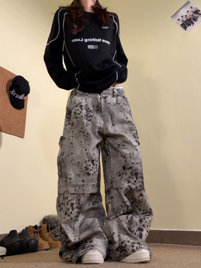 Ace Jolun Leopard‑Print Faux‑Leather Spliced Multi‑Pocket Cargo Pants