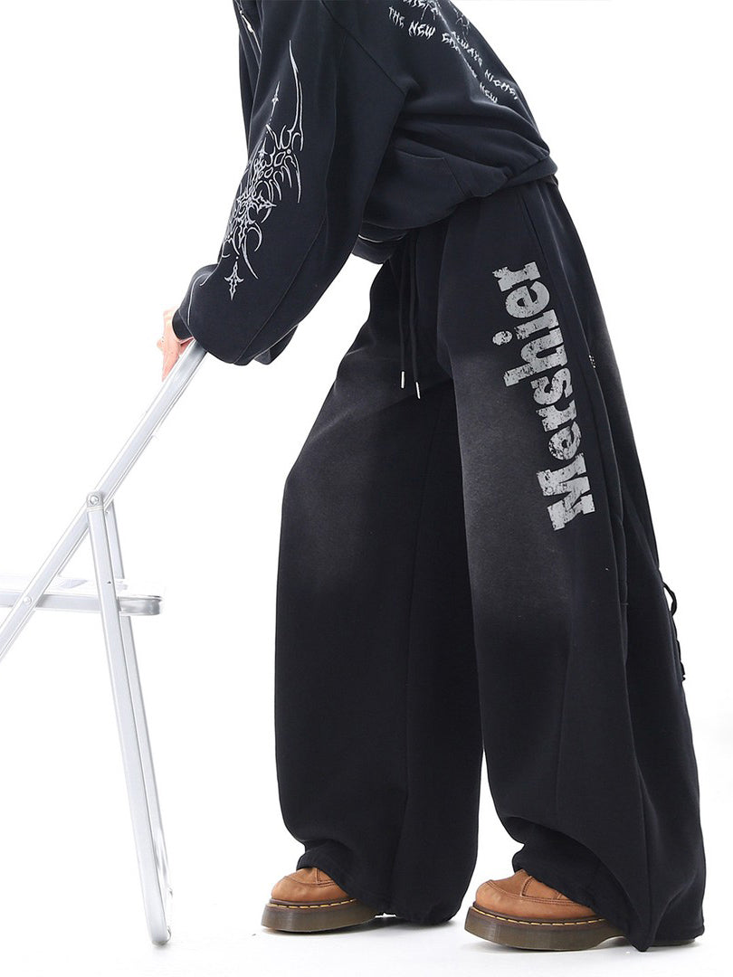 Ace Jolun Street‑Hip‑Hop Water‑Ink Letter‑Print Sweatpants
