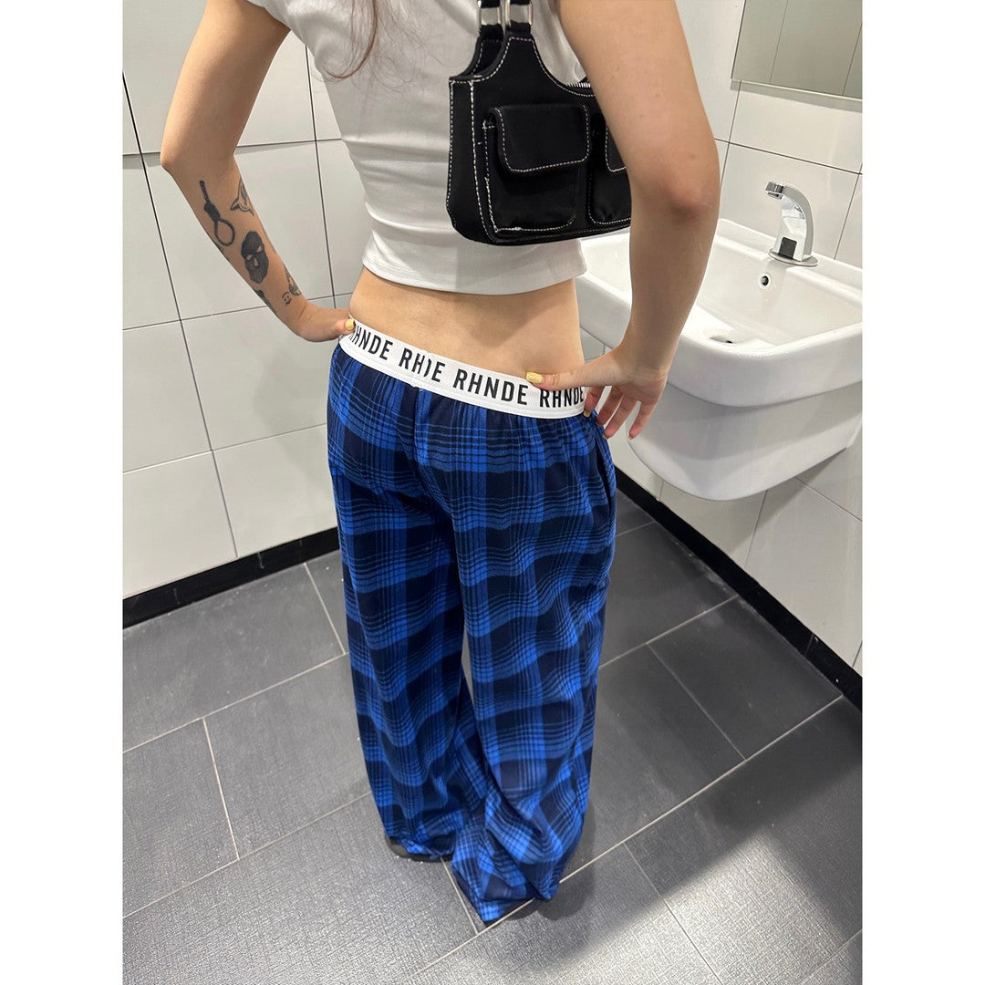 Ace Jolun Waist‑Spliced Blue Plaid Pants