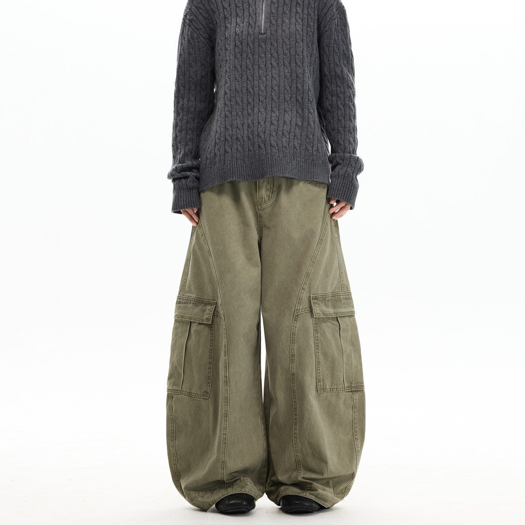 Ace Jolun Multi‑Pocket Deconstructed Washed Wide‑Leg Cargo Pants