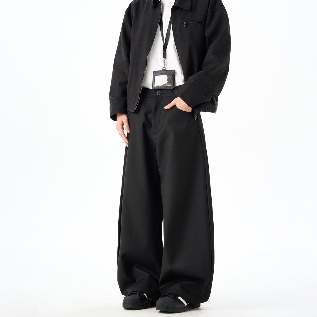 Ace Jolun Elegant Drapey Black Curved‑Cut Wide‑Leg Trousers