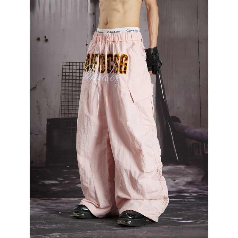 Ace Jolun Hip‑Hop Fashion Streetwear Leopard‑Print Embroidered Multi‑Pocket Cargo Pants
