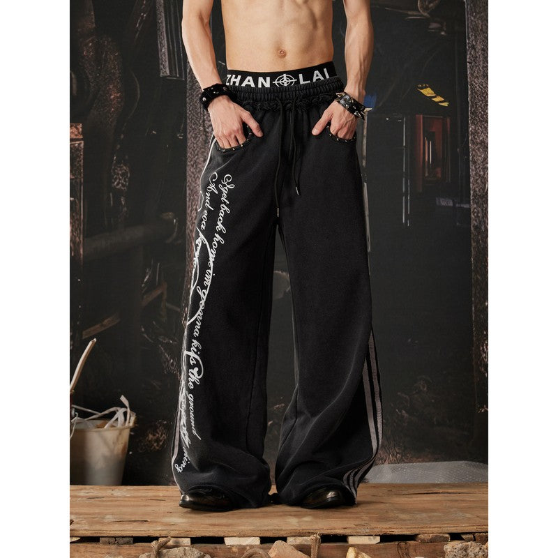 Ace Jolun 【New Arrival】Double‑Waistband Tribal‑Print Rivet Casual Pants