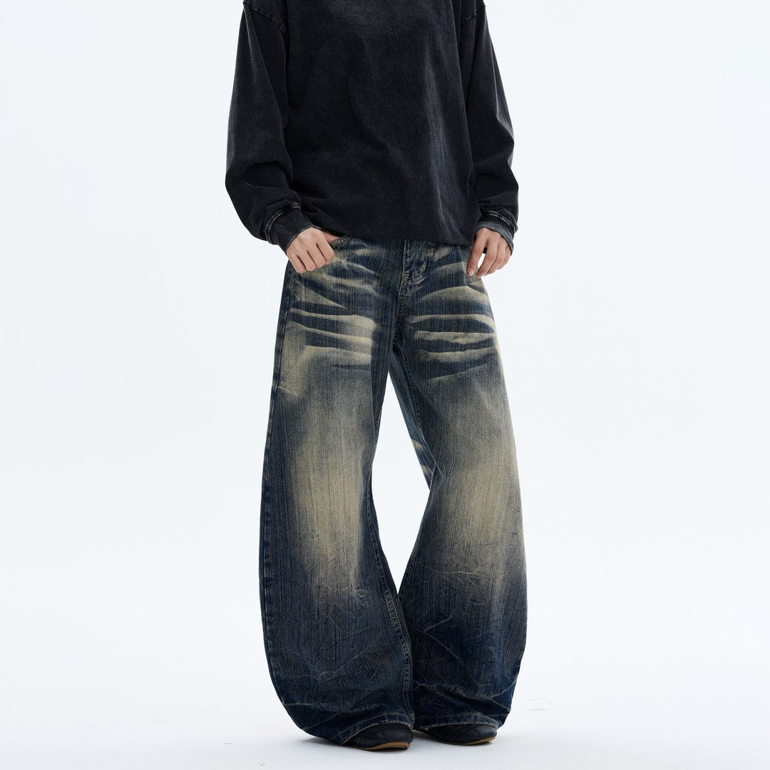 Ace Jolun Washed‑Distressed Whisker Slub Jeans