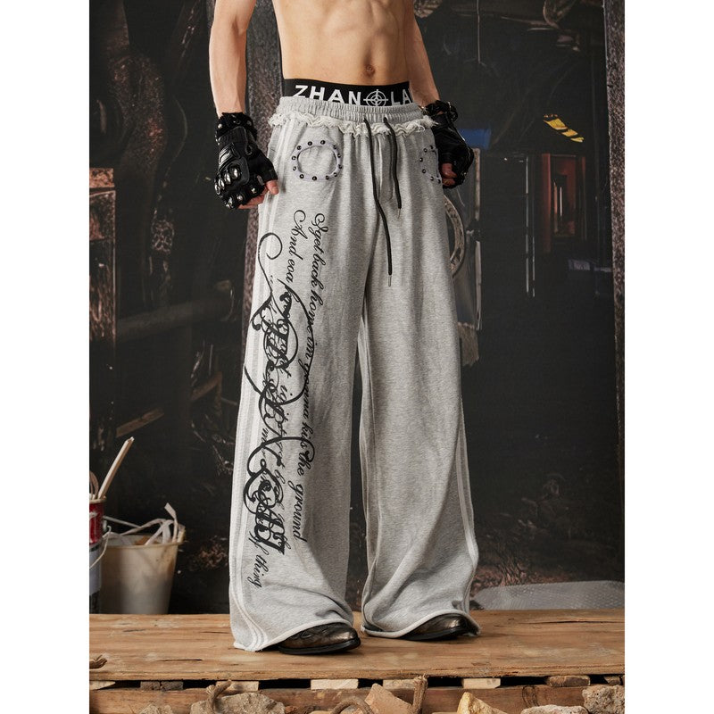 Ace Jolun 【New Arrival】Double‑Waistband Tribal‑Print Rivet Casual Pants