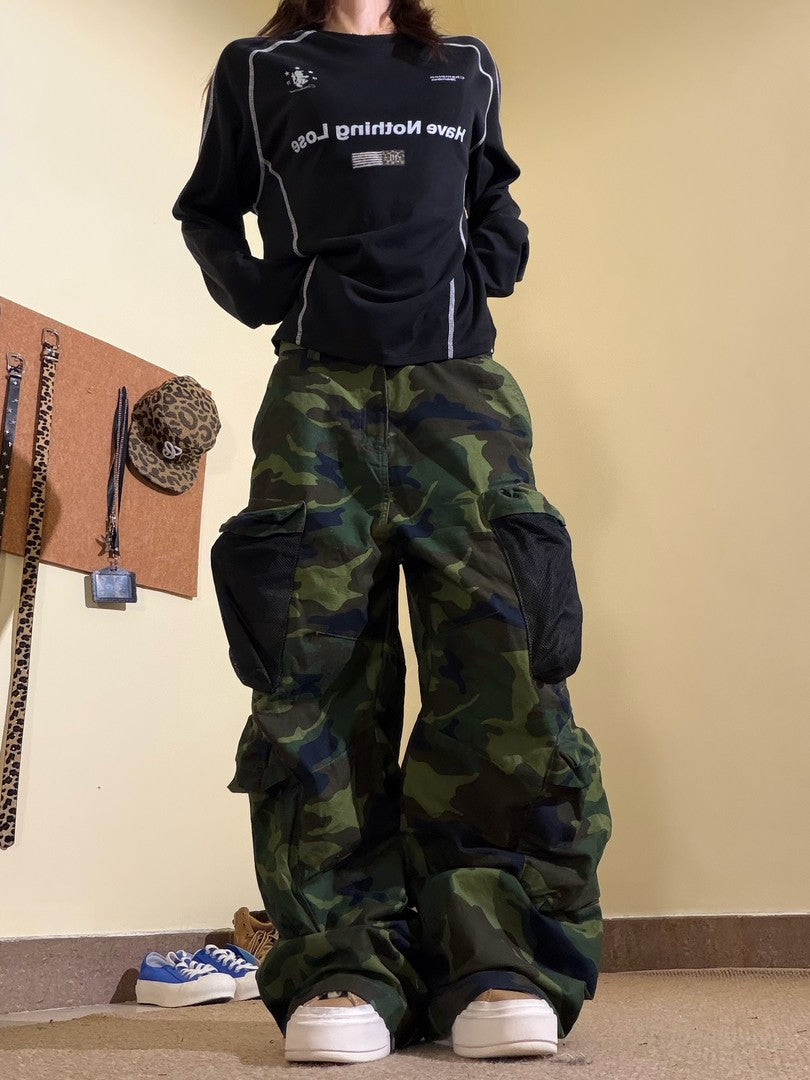 Ace Jolun Mesh Multi‑Pocket Camouflage Wide‑Leg Pants