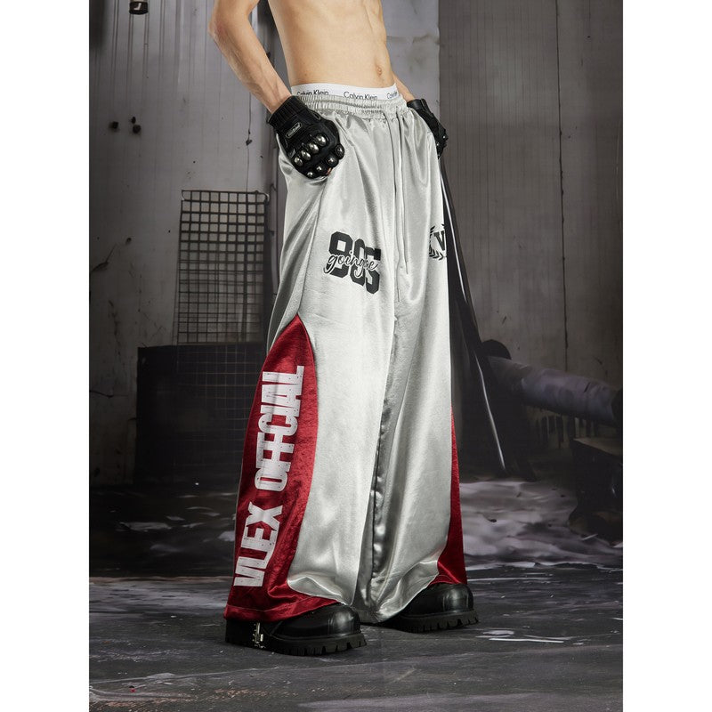 Ace Jolun Draped Spliced Color‑Block Printed Elastic‑Waist Wide‑Leg Pants