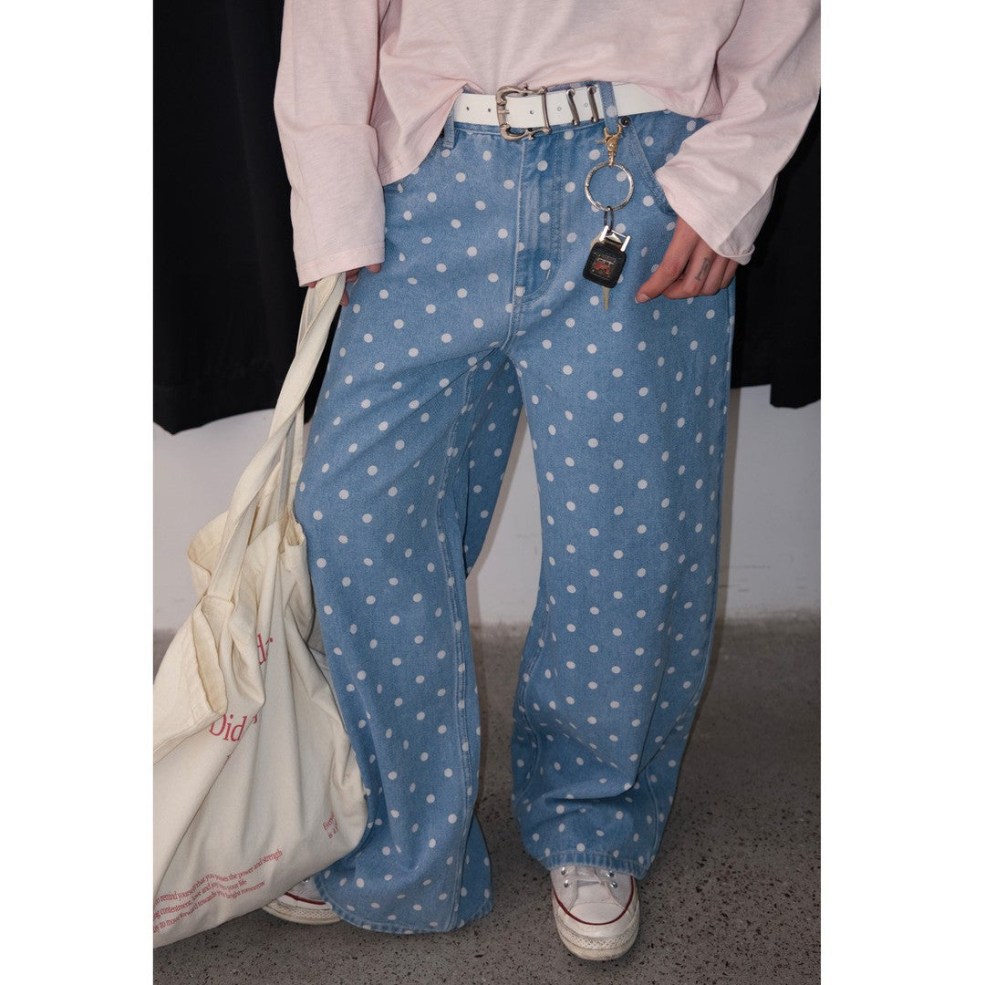 Ace Jolun Vintage Polka‑Dot Printed Washed‑Distressed Jeans