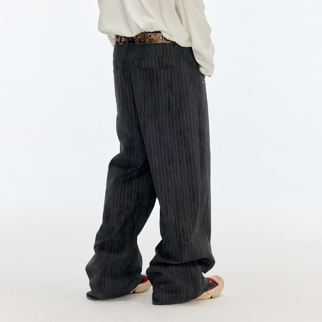 Ace Jolun Rivet‑Decorated Distressed Metal Vertical‑Stripe Casual Pants