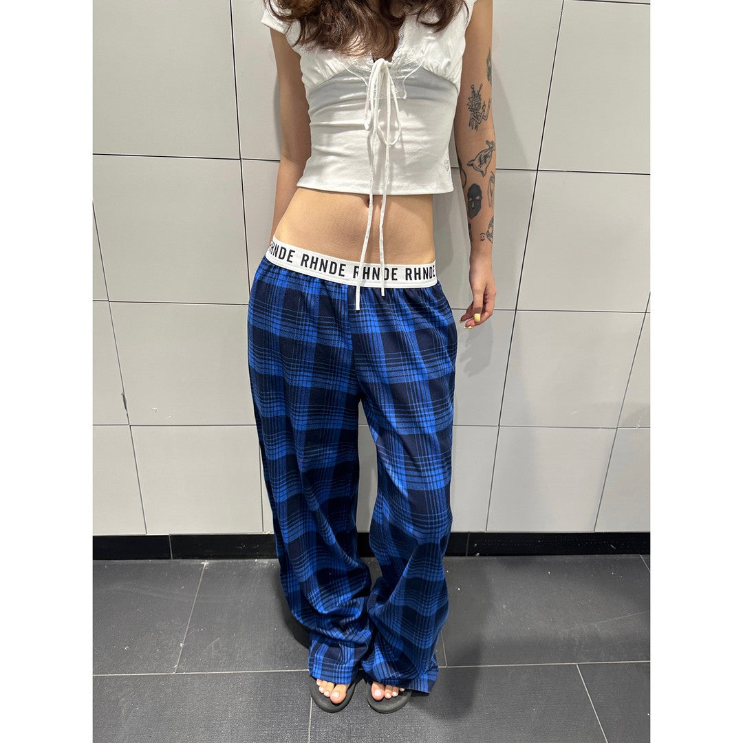 Ace Jolun Waist‑Spliced Blue Plaid Pants