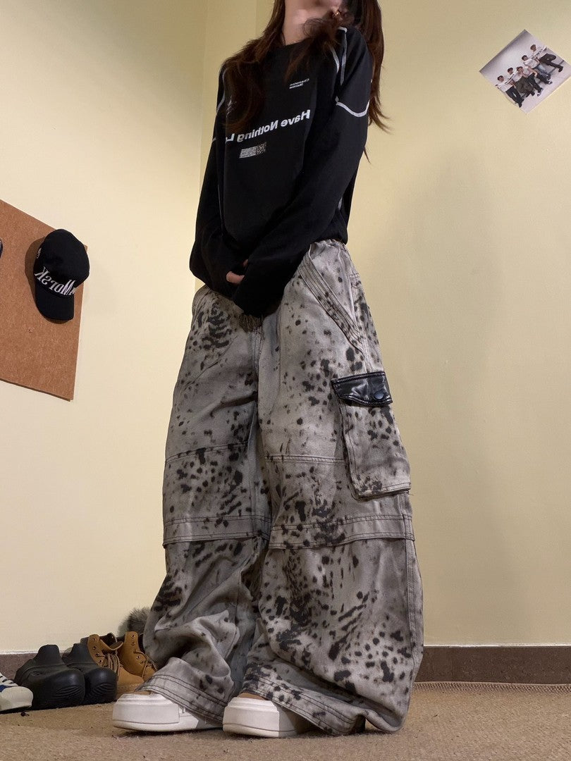 Ace Jolun Leopard‑Print Faux‑Leather Spliced Multi‑Pocket Cargo Pants