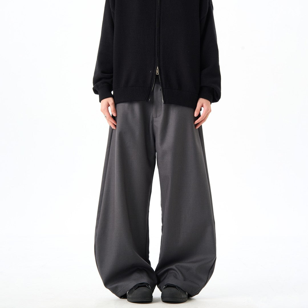 Ace Jolun Elegant Drapey Black Curved‑Cut Wide‑Leg Trousers