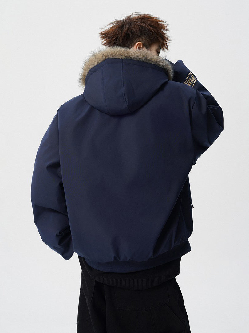 Ace Jolun Vintage Badge‑Embroidered Fur‑Trim Hooded Padded Jacket