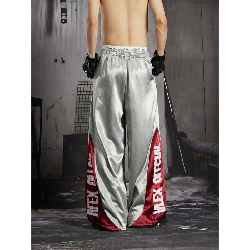 Ace Jolun Draped Spliced Color‑Block Printed Elastic‑Waist Wide‑Leg Pants