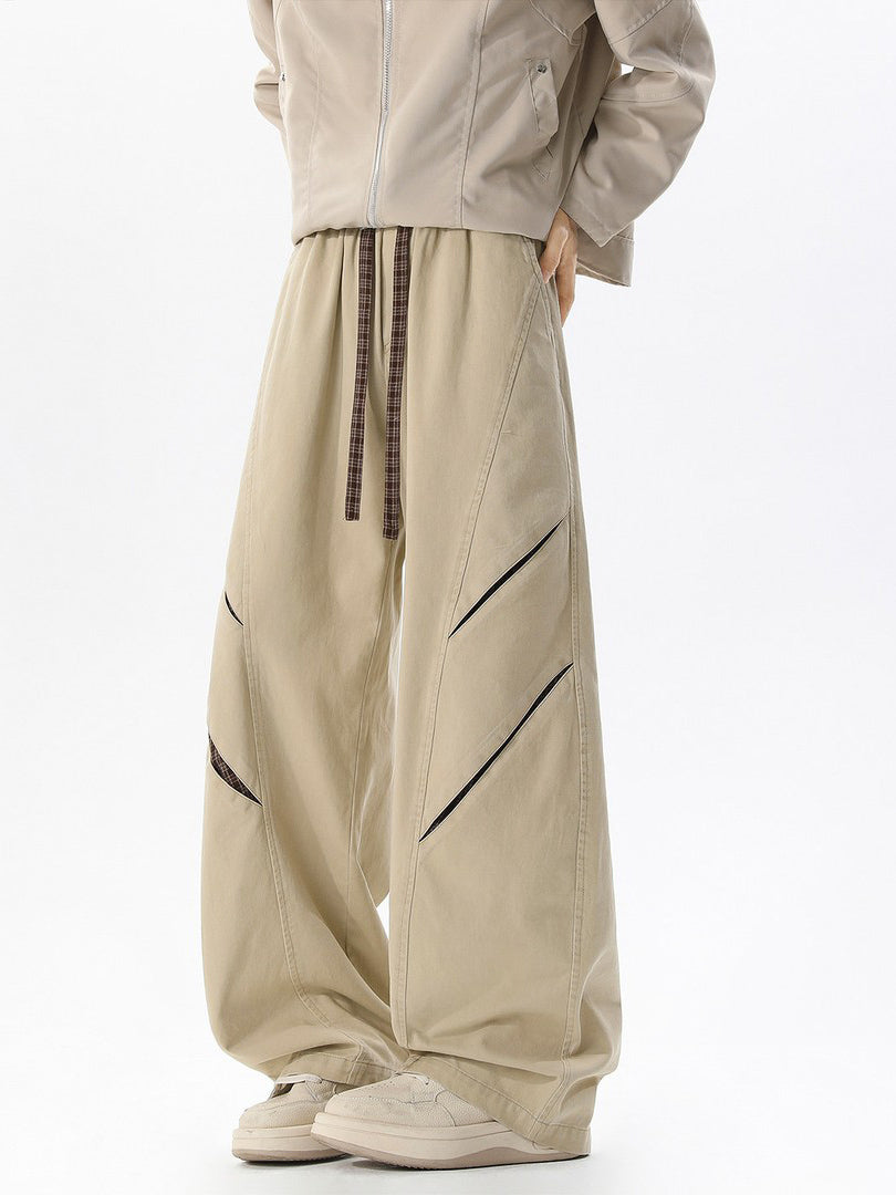 Ace Jolun Plaid Color‑Block Spliced Slim‑Fit Curved‑Cut Wide‑Leg Pants