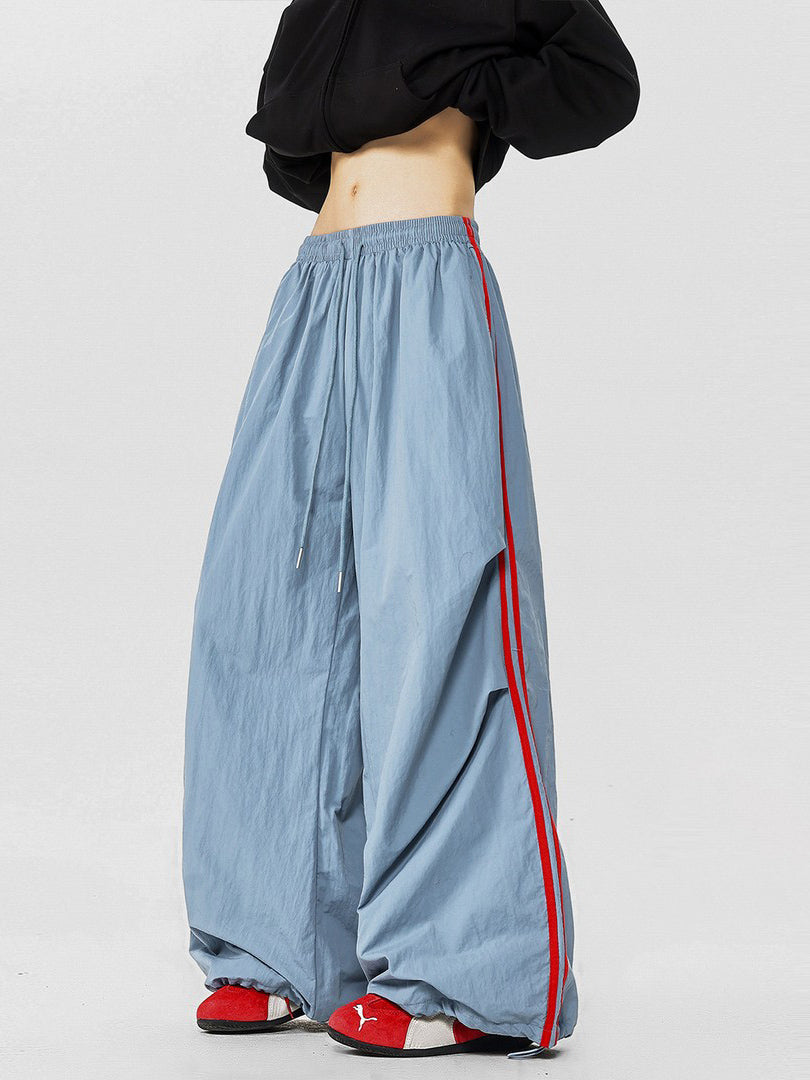 Ace Jolun Cargo‑Style Navy Striped Spliced Wide‑Leg Pants