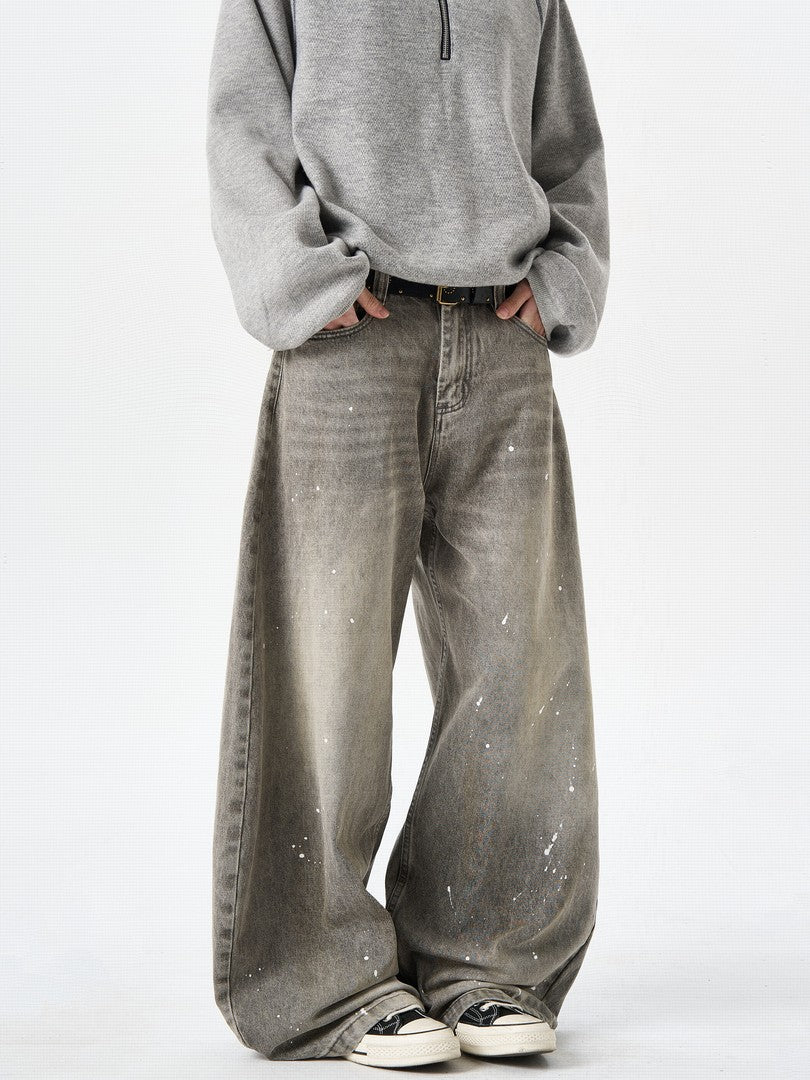 Ace Jolun Vintage Splash‑Ink Curved‑Cut Jeans