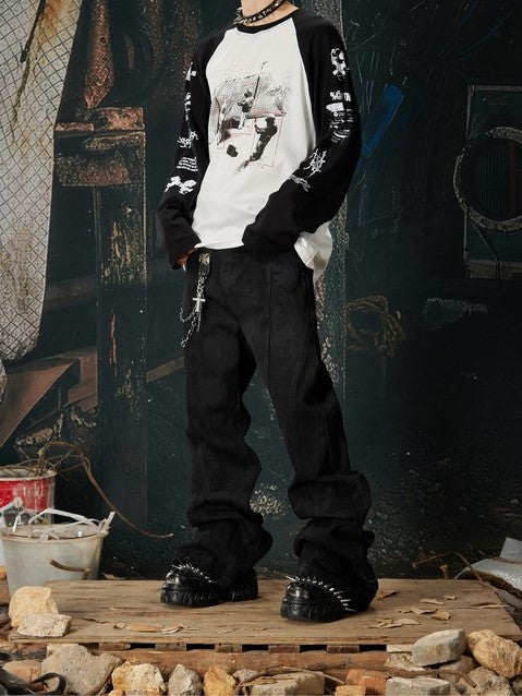 Ace Jolun【New Arrival】Alternative Punk Y2K Off‑Shoulder Spliced T‑Shirt