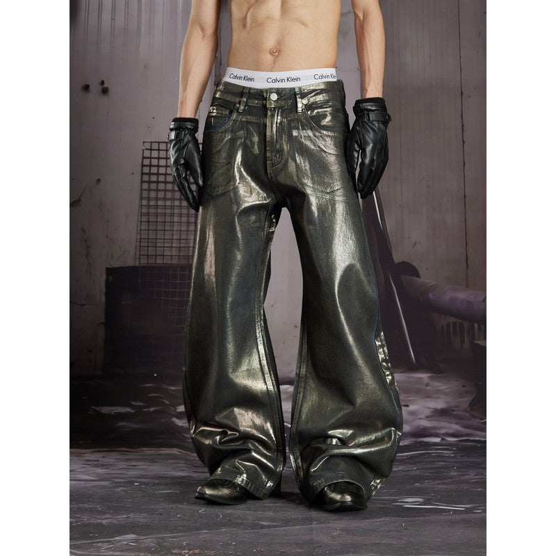 Ace Jolun Coated Dark‑Avant‑Garde Alternative Barrel‑Cut Jeans